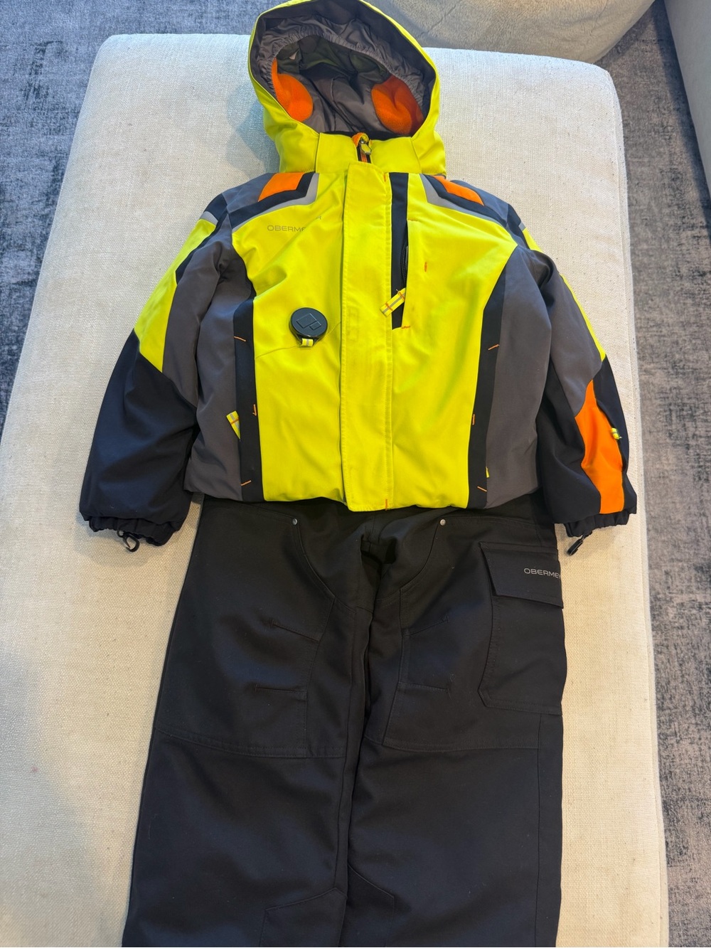 Obermeyer Neon Yellow, Black & Orange Kids Puffer Jacket